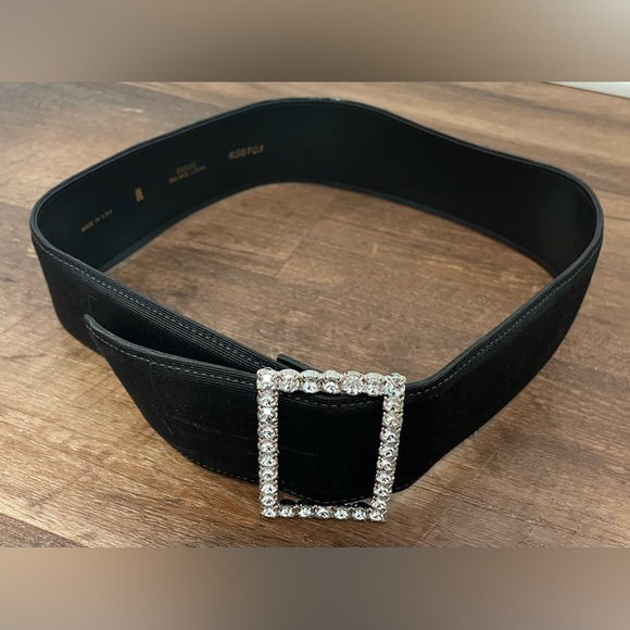 Vintage Accessories - Vintage black faille rhinestone buckle thick waist size medium M USA
